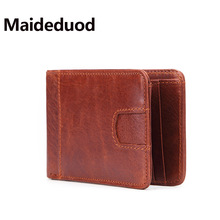 Maideduod-cartera de cuero genuino para hombre, billetera plegable con bloqueo RFID, color rojo, marrón, amarillo y marrón, 100% 2024 - compra barato