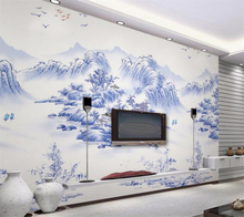 Wellyu-papel de parede personalizado 3d de paisagem gigante, azul e branco, porcelana, azulejos de parede para fundo, murais, 3d 2024 - compre barato