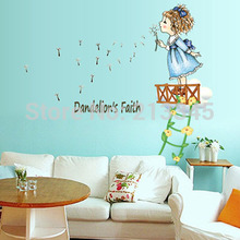 [Fundecor] diy home decor girl blowing dandelion wall stickers for kids rooms girl bedroom art decals wall decor 2024 - buy cheap