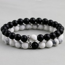 Natural Matte Black Onyx  Matte White Howlite Beaded Stone Bracelet For Him and for Her Couple Bracelets Love Gift Jewelry 2024 - buy cheap