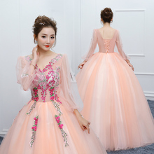 Vestido de manga longa feminino, rosa, para meninas, festa, baile, banquete, damas de honra, princesa 2024 - compre barato