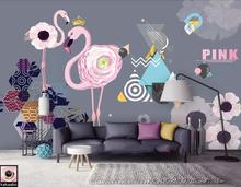 Custom 3D mural wallpaper Nordic simple pink flamingo geometric graphics TV background wall 2024 - compre barato