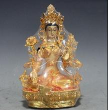 9" Tibet Buddhism craftwork Bronze painted Gild Green Tara Kwan-Yin Statue 2024 - buy cheap