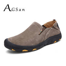 AGSan Slipon Men Casual Shoes Genuine Leather Krasovki Autumn Winter Mens Leather Footwear Large Size 38-48 Leather Flats Khaki 2024 - buy cheap