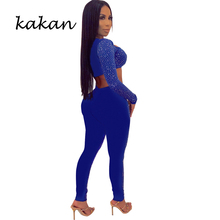 kakan 2019 spring new women's hot drilling body tights sexy wrapped chest hollow bodysuit blue backless bodysuit 2024 - buy cheap