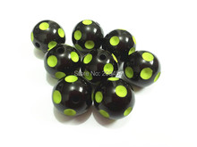 Newest !!20mm 100pcs/lot Black With Lime Green Polka Dot Beads,Chunky Beads For Kids Necklace Making 2024 - buy cheap