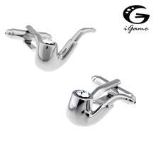 iGame Pipe Cuff Links Brass Material Crystal Decoration Smoking Design Free Shipping 2023 - buy cheap