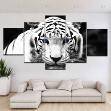 Ojos de tigre de 5 paneles de impresión moderna HD para decoración del hogar y la sala de estar, pósteres de pared con diseño de tigre blanco y ojos azules 2024 - compra barato