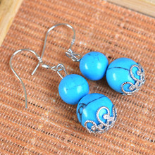 Pendientes de plata de primera ley con forma de calabaza para mujer, aretes, plata esterlina 0689, azul plateado, piedra verde y roja, hecho a mano, venta al por mayor 2024 - compra barato