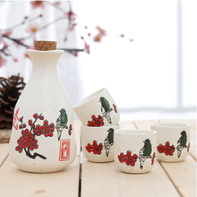 5pcs/set Japanese Ceramic Sake Pot Set Wine Glass Flagon Wine Pot Liquor Cup Flower Pattern Kitchen Dining Bar Creative Gifts 2024 - buy cheap