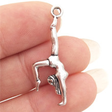 BULK 30pcs Eco-friendly Alloy Gymnastics Girl Charms Antique Silver Plated Stick Figure Pendant 10*30mm 1g 2024 - buy cheap