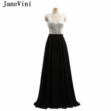 JaneVini 2018 Black Chiffon Sequined Long Bridesmaid Dresses A Line Sexy Deep V Neck Zipper Back Floor Length Robe Mousseline 2024 - buy cheap