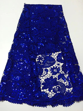 Tela de encaje africano azul 2019 tela de encaje nigeriano bordado Cordón de lentejuelas de alta calidad tela de encaje de tul para WomenLCD9216 2024 - compra barato