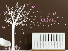 Pegatina de pared grande personalizada, árbol con flores y pájaros, calcomanías, papel tapiz de árbol, decoración de dormitorio de bebé, A168 2024 - compra barato