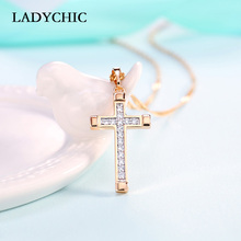 LADYCHIC Trendy Gold Color Cross Pendant Copper Material Bling CZ Zircon Women Classic Necklaces Chain Ladies Jewelry Wholesale 2024 - buy cheap