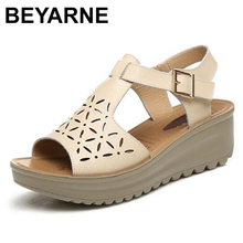 BEYARNE   Summer New Fashion Genuine Leather Shoes Casual pumps Thick Bottom with Hollow Fish Mouth Summer Women pumps 2024 - buy cheap