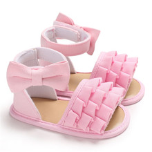Sandálias lindas para bebês de 0 a 18 meses, sapatos de verão para meninas recém-nascidas, com laço, moda casual, rosa, sapatos infantis, pu, 0-18 meses, 2019 2024 - compre barato