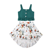 Bebê meninas crianças conjunto de roupas de verão camisetas tanque + saia floral praia vestido 2 peças roupas de verão 1-5y 2024 - compre barato