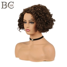 BCHR-peluca Afro de rizos profundos para mujeres negras, pelo sintético marrón de Bob corto, Natural, realista, 10 pulgadas, hecho a máquina 2024 - compra barato