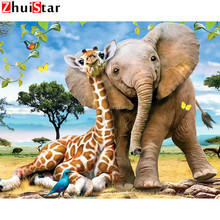 Pintura con diamantes en 5D, decoración para el hogar con diseño de elefante y jirafa, bordado 3D con punto de cruz, mosaico completo cuadrado, XY1 2024 - compra barato