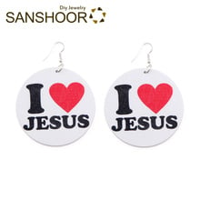 SANSHOOR Printed I Love JESUS Wooden Dangle Earrings Fit Christians AFRO Bohemia Jewelry For Black Women Christmas Gifts 1Pair 2024 - buy cheap