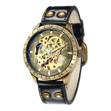 Бренд Shenhua, мужские часы в стиле ретро, бронзовые, с кожаным ремешком 2024 - купить недорого
