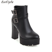 ESRFIYFE Hot Sale Russian Shoes New Platform Boots Women Zipper Spring High Heels Round Toe Buckle Shoes Ankle Boots Size 34-43 2024 - buy cheap