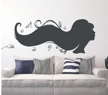 Quality Home Living Room Wall Sticker Silhouette Beautiful Girl With Long Beauty Hair Wall Mural Vinyl Art Wallpaper Y-396 2024 - buy cheap
