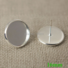 16mm Blank Earrings Bases Round Bezel Tray Stud Earrings Post Settings Findings DIY silver tone Wholesale 2024 - buy cheap