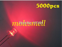 Frete grátis!! 5000pcs 5mm topo plano led vermelho (3000mcd) 5mm água transparente led 5mm cabeça plana led vermelho ângulo grande/amplo led vermelho 2024 - compre barato