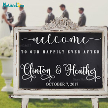 Welcome To Our Happily Ever After Wedding Black Board Sticker Reception Sign Custom Name And Date Removable Vinyl Stickers B887 2024 - buy cheap