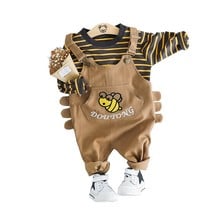 Spring Autumn Baby Boys Girls Clothes Children Striped Cartoon T-shirt Overalls 2Pcs/set Toddler Cotton Clothing Kids Tracksuits 2024 - buy cheap