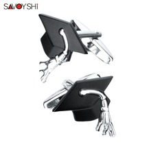 Savoyshi abotoaduras em forma de boné, abotoaduras em forma de camisa masculina, presente fino de alta qualidade, abotoaduras pretas de esmalte, joias de moda 2024 - compre barato