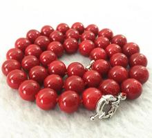 Модные красные коралловые круглые бусины 12 мм ювелирное ожерелье 18 дюймов 36" 2024 - купить недорого