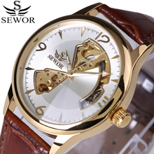 2017 Fashion Design Watch Mens Automatic Mechanical Watch Genuine Leather Strap SEWOR Top Brand Skeleton Luxury Men Watches Box 2024 - buy cheap