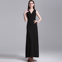 Women Long Summer Dress Sleeveless V Neck Elegant Party Dresses Solid Bohemian Dress 2024 - buy cheap