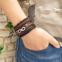 1 Set 4PCS Leather Bracelet Men's Multi-layer Bead Bracelet Women's Retro Punk Casual Men's Jewelry Bracelet Jewelry Accessories 2024 - buy cheap