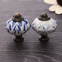 34mm Blue Leaf Hand Painted Ceramic Pumpkin Bedroom/Cupboard/Cabinet Knobs/Door/Drawer Handle Furniture Pulls Knob 2024 - buy cheap