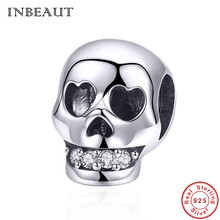 INBEAUT Hot Sale 925 Sterling Silver Halloween Skull Beads Round White Cubic Zirconia Carved Punk Charm fit Brand  Bracelet 2024 - buy cheap