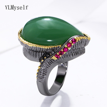 2021 Vintage Ring Big Water Drop Green Stone Luxury Jewellery Best Gift For Mom High Quality Elegant Jewelry Rings For Women 2024 - buy cheap