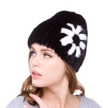 Chapéu de inverno feminino, boné feito a mão de vison natural com borda elástica, formato de flor, chapéu protetor de ouvido quente, moda 2024 - compre barato