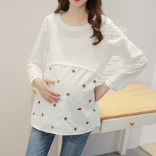 Spring Fashion Maternity T-shirts Embroidery Floral Loose Clothes for Pregnant Women Office Work Pregnancy Tops Tunic Shirt 2024 - buy cheap