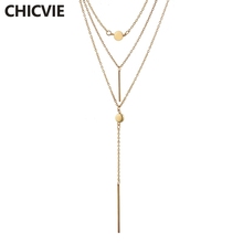 CHICVIE-collares y colgantes de tres capas para mujer, colgante de acero inoxidable dorado, joyería de cristal llamativo, SNE190114 2024 - compra barato