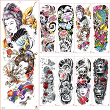 Tatuaje de manga grande para hombre, tatuaje temporal impermeable, Kabuki japonés, flor completa, arte corporal, chica 2024 - compra barato