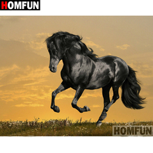 Homfun 5d diy pintura diamante quadrado completo/broca redonda "cavalo preto" bordado ponto cruz presente decoração para casa a09326 2024 - compre barato