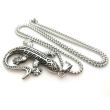 Retro Punk Stainless Steel  Gecko Pendants Silver color Lizard Box Chain Necklace Choker Jewelry for Women Men Accessories 2024 - buy cheap