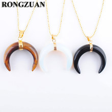 RONGZUAN Natural Crescent Moon Necklaces Pendants Lapis Lazuli Rose Quartzs Opalite White Stones Gold Color Women Jewelry TBN328 2024 - buy cheap