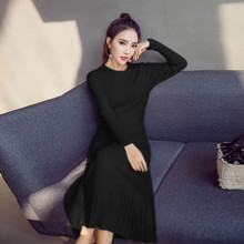 A-line Knitwear O-Neck Knitted Sweater Dresses Women Solid Color Mid-calf Fashion Pullover Dress Vestidos 4 Colors 2024 - buy cheap