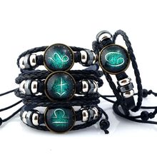 Hot 12 Constellations Handmade Leather Bracelet Zodiac Sign With Beads Bangle Bracelets For Men Boys Adjustable Fashion Jewelry 2024 - buy cheap