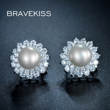 BRAVEKISS-pendientes de cristal con perlas de imitación para mujer, Piercing para la oreja, flor de nieve, BUE0161 2024 - compra barato
